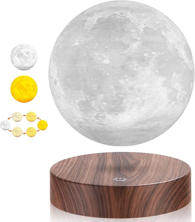 Floating Moon Lamp, Magnetic Levitation Spinning 3D Printing Moon Light Levitating Lamps Globe with 3 Colors Modes LED Moon Night Lights, Room Decor, Creative Gift for Kids Friends
