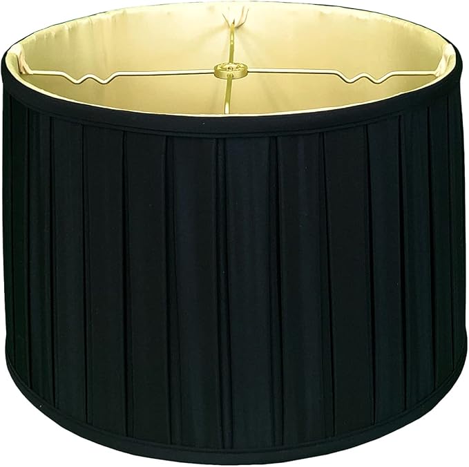 Royal Designs "Shallow Drum English Box Pleat Basic Lamp Shade, Black with Gold, 15"" x 16"" x 10""" (BS-748-16BLKGL)