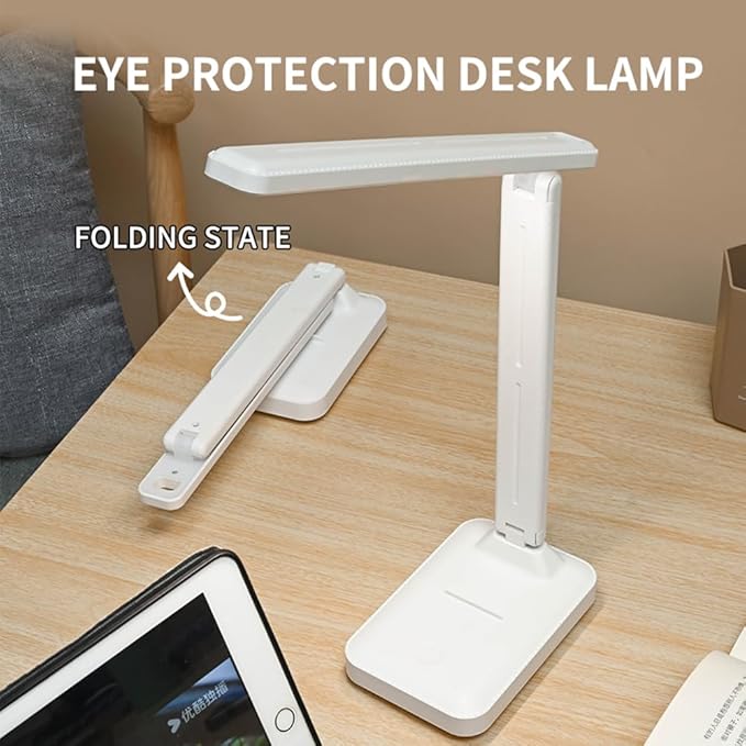 Rechargeable Desk Lamp, Small Desk Light with 3 Color Temperatures & Stepless Dimming, Battery Powered Table Lamp for Home Office, Eye-Caring Study Lamp with USB-C Charging Port (FOLD-688A)