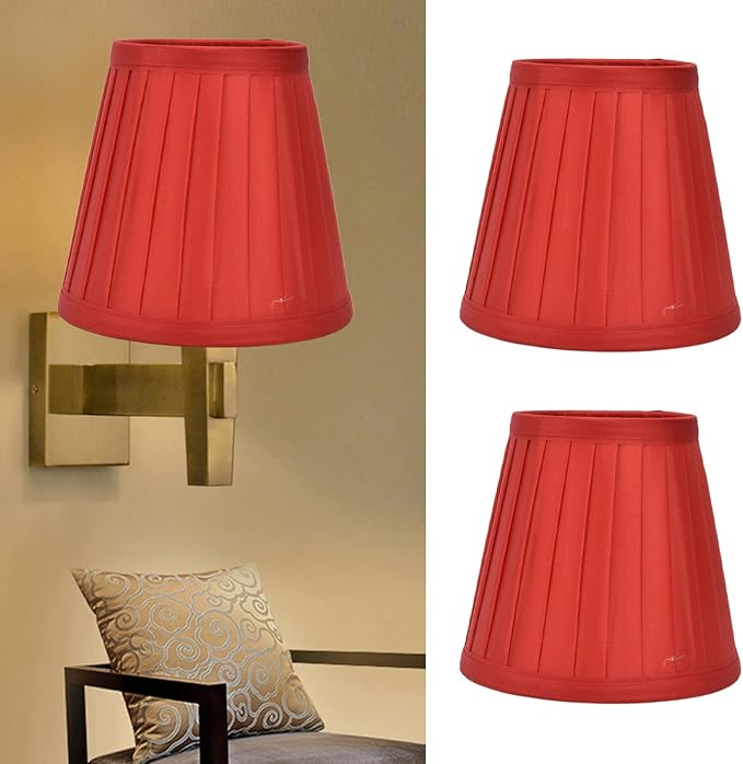 Small Lamp Shades Set of 2, 3.6x5.6x5.1 Inches Pleated Fabric Sconce Lampshades Modern Clip On Chandelier Shades Cover for E14 Bulb, Table Lamps, Floor Lamps (Red)