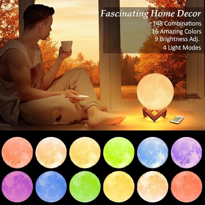 Mydethun 7.1 Inch Large 16 Colors Moon Lamp – Valentine Gifts for Women with 148 Combination Modes, Remote/Touch Control, Rechargeable LED Night Light, Party Favors Décor