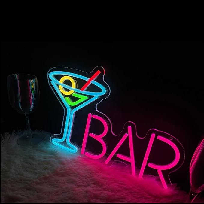 Neon Bar Sign - USB-Powered Blue Bar Wall Decor for Home Bar, Man Cave & Gaming Room, Multi-Scene LED Lighting with 3D Effects