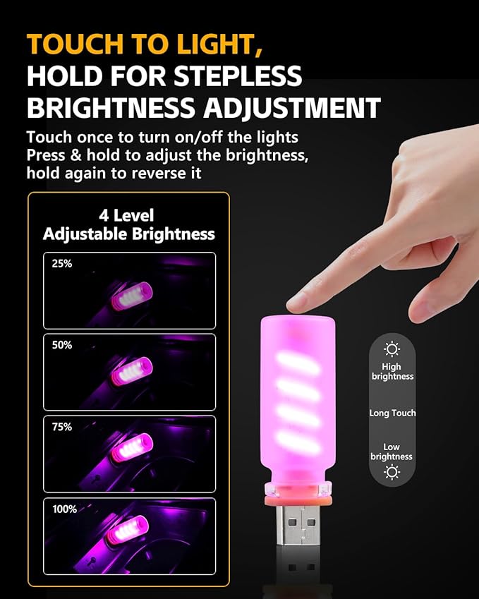 2PCS USB Lights for Car, Touch Adjustment Lights, Plug in USB Car Interior Ambient Light, Frosted Glass Mini Spiral LED USB Night Light for Camping, Holiday Decoration, Party, Bedroom (Purple)