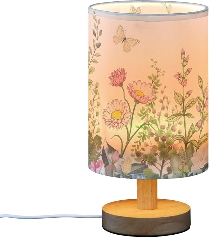 senya Flower Table Lamp for Bedroom Living Room, Spring Wild Flowers Butterfly Bedside Lamps with USB Charging Ports Nightstand Light Lamps
