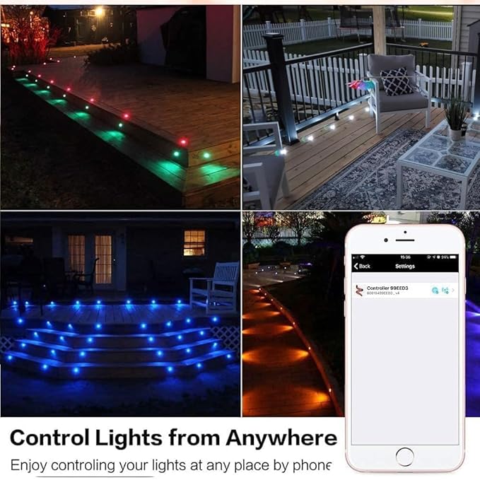 LED Recessed Deck Light Kits-10 Pack φ31mm WiFi Bluetooth Smart Control Low Voltage RGBW Deck Lights Outdoor IP67 Waterproof for Steps, Floors, Yard, Path Decor, Work with Alexa & Google Assistant