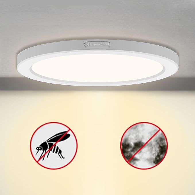 Flush Mount Ceiling Light Fixture - ETL Certified - 5 Inch Dimmable 3000K Warm White LED, 0.63'' Ultra Thin Round Design for Bedroom, Bathroom, Kitchen, Hallway, Basement, Closet (3-Pack)‌