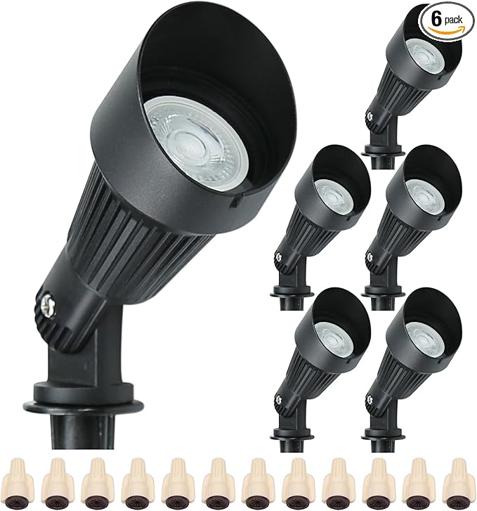 Lumina Lighting® 5W Landscape Lighting 12V Landscape Lights Low Voltage Landscape Spotlights Warm White Waterproof Outdoor Replaceable LED Bulb for Garden,Lawn,Porch,Patio and Yard (Black) (6-Pack)