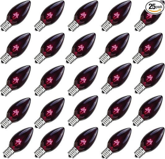 GOOTHY 25 Pack C7 Halloween Replacement Light Bulbs, Transparent Black Light Purple Bulbs for Halloween Outdoor Patio String Lights, C7/E12 Candelabra Base, 5 Watt Night Light Bulbs, Dark Purple