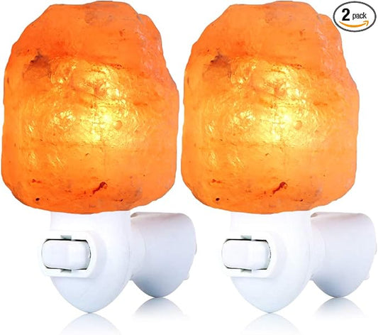 2 Pack Himalayan Natural Salt Lamp Night Light Plug in, Certificated 360 Degree Rotatable Wall Plug with Extra 4 Replacement Bulbs for Bathroom Bedroom, Pink Crystal Rock Salt Hand Crafted