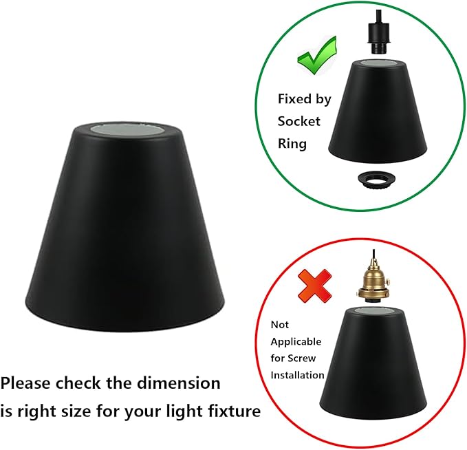 MY MIRONEY 2PCS Black Barrel Metal Lampshade Hardware E27 Industrial Pendant Light Shade Vintage Chandelier Lamp Shades Cone Bulb Guard Table Desk Lamp Cover, 4.13" Height