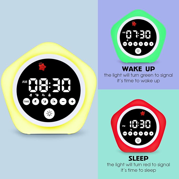 Kids Alarm Clock, Ok to Wake Clock with Green Light Red Light, Toddler Sleep Training Clock for Children