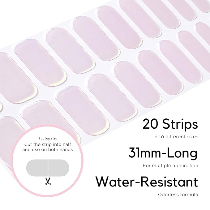 NAILOG Semi Cured Gel Nail Strips 20 Pcs | Buy 2 Get 1 UV Lamp | Extra Long Nail Wraps with Glossy Gel Finishing | Pink Moonlight