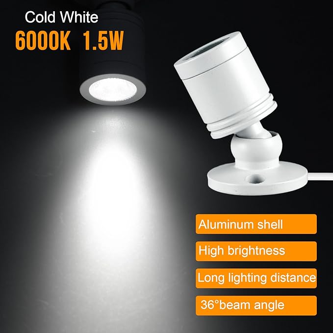 Taysing LED Spotlight USB Lights 2W Picture Uplighting Indoor Stick Spot Lights for Wall Art Display Dartboard Painting Artwork Accent Lighting(Cold White, 2 Pack)