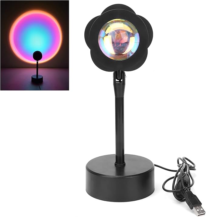 Sunset Projection Lamp, LED Atmosphere Light with 180 Degree Rotation, USB Powered Rainbow Sunset Night Light for Room Decor, Photography, Studio and Romantic Ambience (Rainbow)