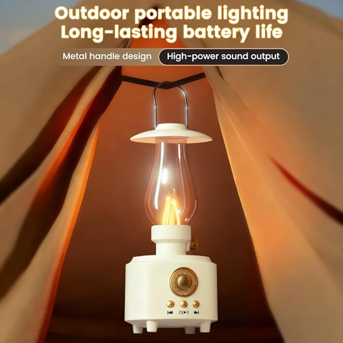 Vintage Kerosene Table Lamp, Waterproof Vintage Bluetooth Speaker with Light, AUX/TF Card/USB, White Gas Lantern for Camping Party Holiday Home Decor Gift