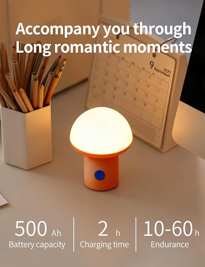 LED Night Light for Bedroom - Cute Mushroom Mini Desk Lamp with 3 Brightness Levels, USB Rechargeable & Portable Bedside Lamp for Kids and Nursery Christmas Gifts for Birthday