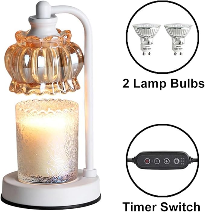 Candle Warmer Lamp with Timer, Dimmable Candle Lamp Wax Melt Warmer with 2 Bulbs, Electric Candle Warmer Light for Bedroom Living Room Birthday Christmas Gifts for Women Mom