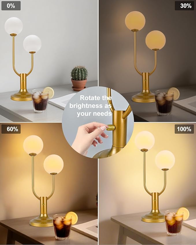 Lightdot Globe Table Lamp for Bedroom Mid Century Modern Gold Small Desk Lamp Dimmable 3000K Warmwhite Nightstands Lamp Bedside Table Lamp for Living Room Home Office(G9 Bulbs Included)