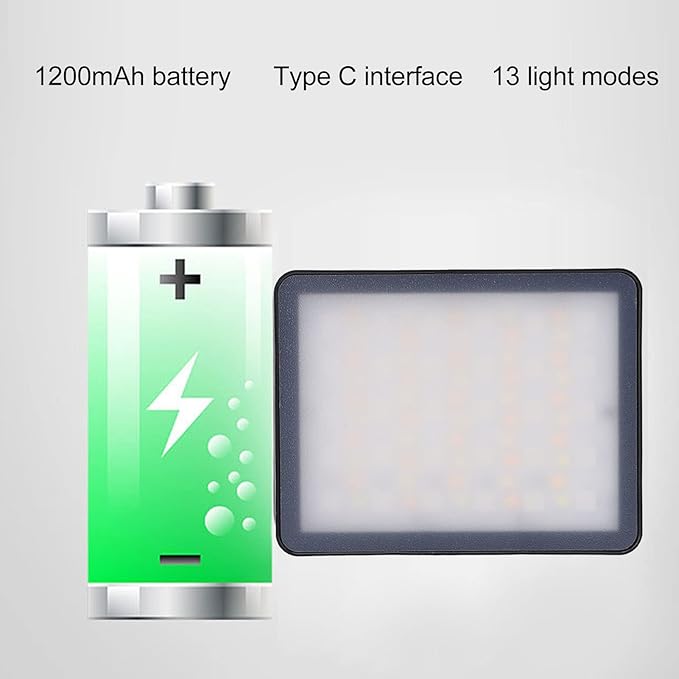 RGB Video Light with 13 Light Modes, 8W, 80 Lamp Beads, Chargeable Battery - 360 Degree Rotation, Powerful Magnets, Mobile Live Photography and Fill Light