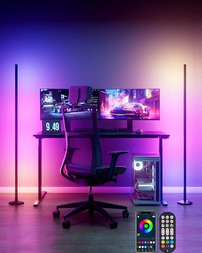 Corner Floor Lamp, 2 Pack RGB Corner Lamp with App/Remote/Button Control, Smart LED Floor Lamp with 16 Million DIY Colors & 68+ Scene, Music Sync for Living Room, Bedroom, Gaming Room