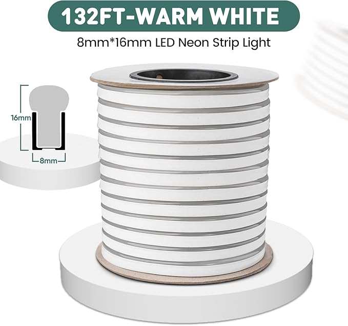 GZBtech Flexible LED Neon Rope Lights 132FT,AC 110-120V Waterproof Strip Light, 120 LEDs/M Cuttable Connectable Neon Lighting for Indoor Outdoor Home Decor/Commercial Use-Warm White 40M, ETL Listed