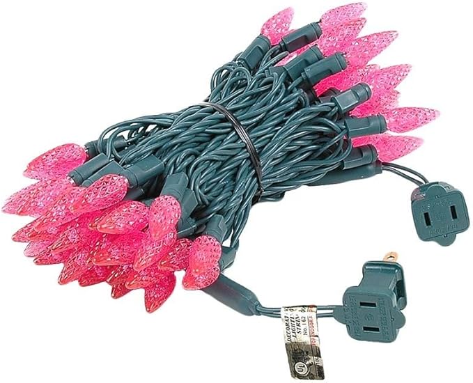 Novelty Lights 24FT 70 LED C6 Christmas String Lights, Outdoor Commercial Grade Tree Decorations, Permanent LED String Lights (Pink)