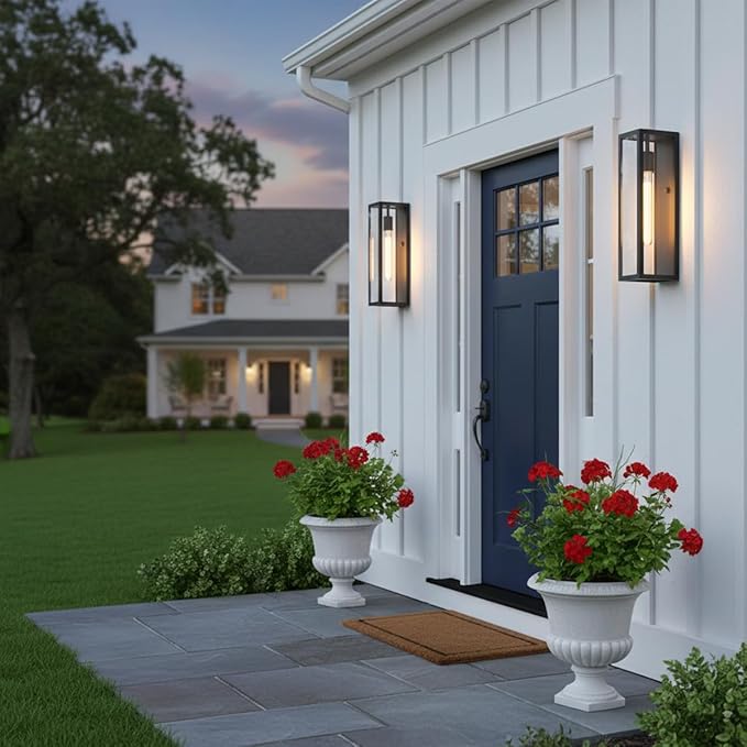 Large Outdoor Wall Light Fixtures 2-Pack, 16'' Anti-Rust Modern Outdoor Garage Lights Wall Mount, Waterproof Black Exterior Sconce Lighting, Outside Porch Lights for House & Coach