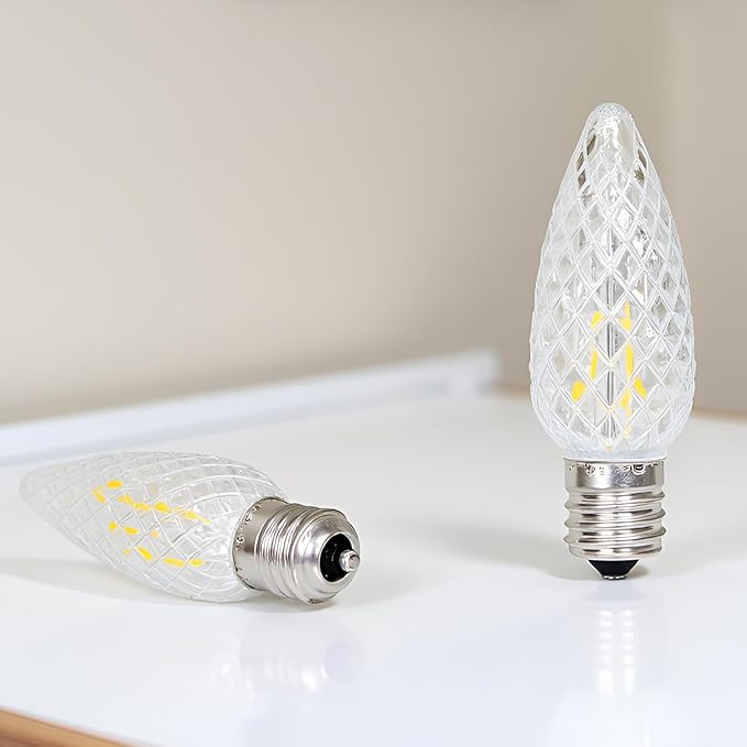 YULETIME Pack of 25 Faceted Warm White C9 Replacement Bulbs, Shatterproof LED Strawberry Bulbs for E17 Base Sockets Christmas String Lights