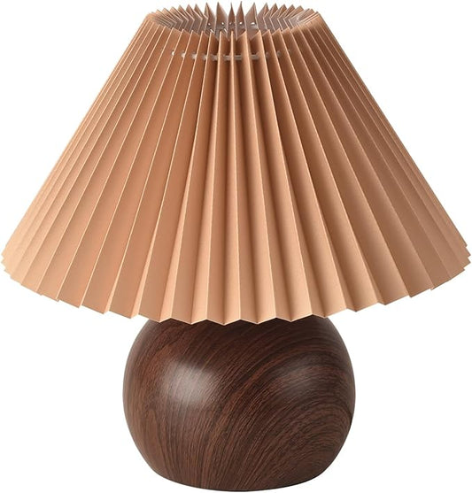 KUNJOULAM Retro Pleated Table Lamp, Modern Bedside Nightstand Lamp with Brown Shade, 5.9” Metal Base for Bedroom, Home Office, Living Room, Kids Dorm Without Bulb