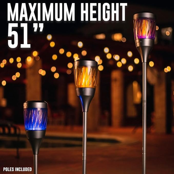 Solar Tiki Torch Lantern ZapperFlying Control with Realistic Flickering Flame Accent Light Solar Powered Rechargeable Garden Lamp (Tiki Metal)