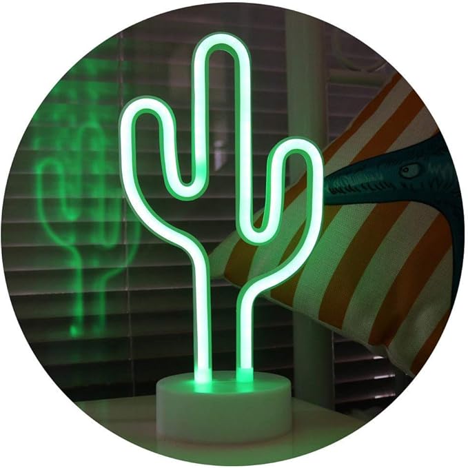 Green Cactus Neon Light Signs LED Cactus Neon Night Lights with Pedestal Room Decor Battery/USB Operation Lamps Neon Signs Light Up Children's Room Bedroom Wedding