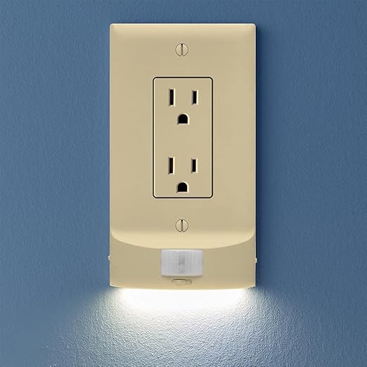 SnapPower 2 Pack MotionLight [for Décor Outlets] - Motion Detecting LED Night Lights Built-in to Wall Plate - Bright/Dim/Off Options - Auto On/Off Sensor - (Décor, Ivory)