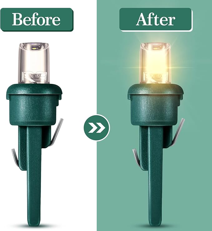 Honoson 48 Count 5 mm LED Halloween Replacement Bulbs Bulk Wide Angle Christmas Light Xmas Tree String Replacement Festival Light Decoration (Green Base with Warm White Bulb)
