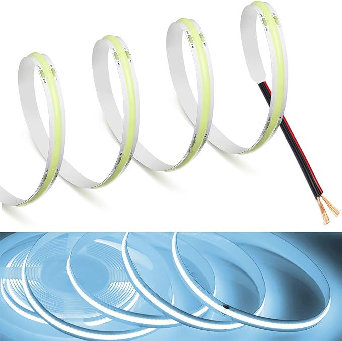 MDee】COB LED Strip Lights Iceblue3.28ft/1m DC12V Flexible LED Tape Lights CRI 90+ 800LM/m 320LEDs/m for Indoor and Outdoor Décor（Iceblue3.28ft/1m）
