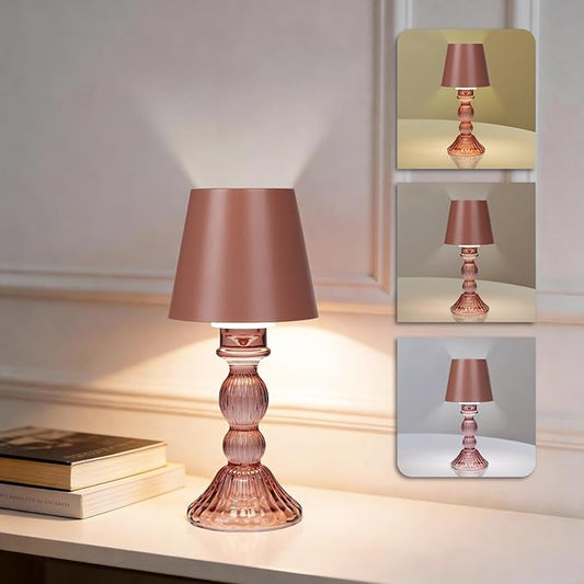 MJ PREMIER Cordless Table Lamp, Small Rechargeable Lamp with Touch Control, 9.5" H, 3 Color Stepless Dimming Battery Operated Lamps for Bedroom/Living Room/Bathroom/Kitchen/Corner/Entryway (Pink)