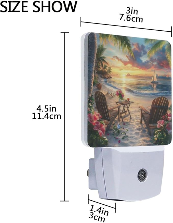 Sunset Beach Night Light 2 Pack Dusk to Dawn Sensor Led Lamp for Women Men Night Lights Plug into Wall Decor for Bedroom Kitchen Corridor, 0.5W