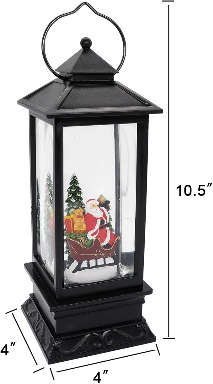 DRomance Santa Music Snow Globe Lantern with Timer Battery Operated & USB Powered Lighted Singing Snow Globe Lamp Spinning Water Swirling Glitters Christmas Decor 4" x 4" x 12"