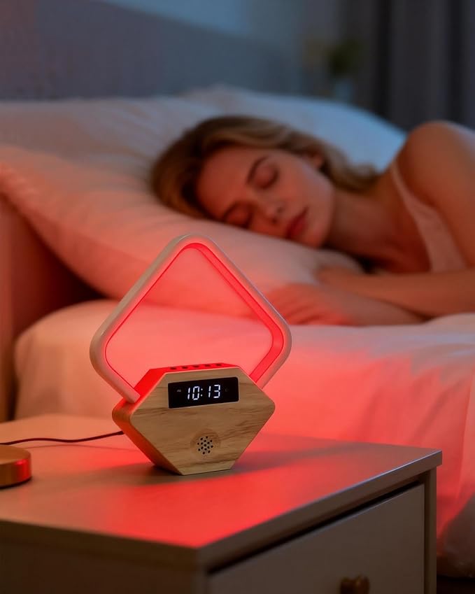 Red Light Therapy for Sleeping and Face 660nm Infrared with Sunrise Alarm Clock White Noise Machine 15 Soothing Sounds Sleep Aid 30/60/90min Timer 10 Alarm Ringtones USB C PD Phone Charger