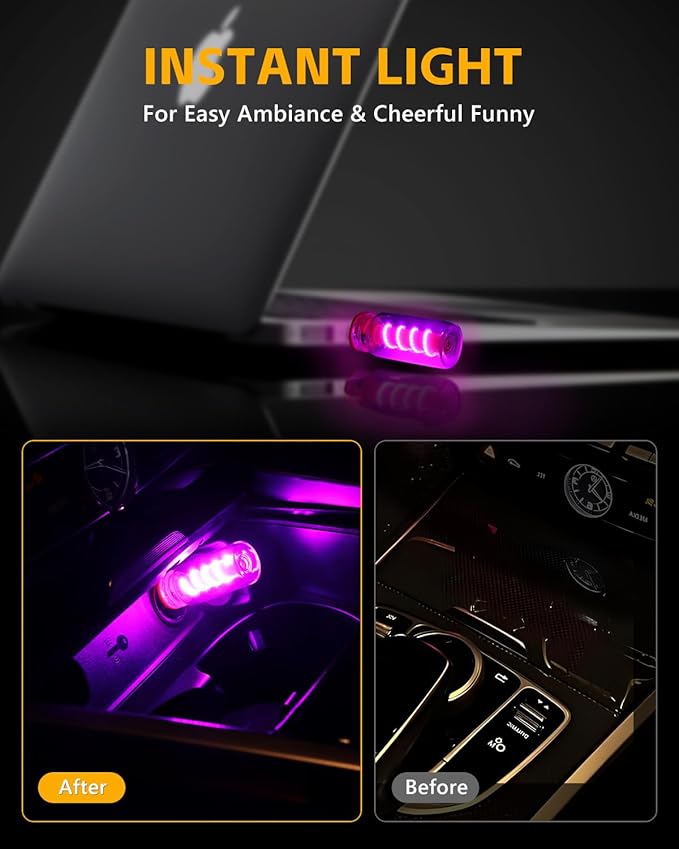 2PCS USB Lights for Car, Touch Adjustment Lights, Plug in USB Car Interior Ambient Light, Spiral LED USB Night Light for Camping, Holiday Decoration, Party, Bedroom (Purple)