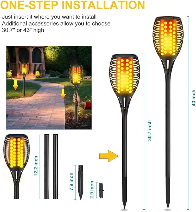 Aityvert Solar Torch Lights, 43" Flickering Flames 96LED Larger & Higher Torch Lights Outdoor Waterproof Landscape Decoration Lighting Dusk to Dawn Auto On/Off for Yard Garden Pathway 4-Pack
