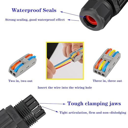 2Pcs-3pin IP68 outdoor waterproof junction box cable connector/quick terminal (waterproof up to 4 meters)
