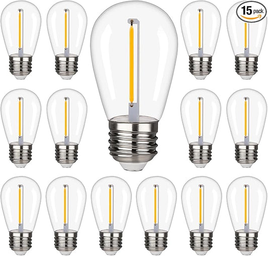 Waterproof Shatterproof S14 LED Bulb,String Light Bulbs 1W Equal to 10W Incandescent, Outdoor String S14 Replacement Light Bulbs,Suitable for patio, gardens,Room.Warm White 2200K, E26,120V(15PACK)