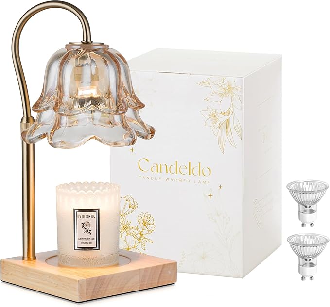 Candle Warmer Lamp with Timer: Flower Gold Candle Lamps Height Adjustable Wax Melt House Warming Gifts New Home Decor Mothers Day Birthday Gift for Women Mom