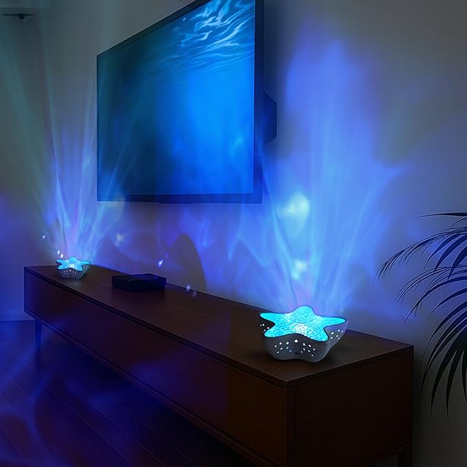 Starfish Northern Lights Projector, 7 Color Modes 3D Ocean Wave Night Light, Water Ripple Star Projector for Bedroom, Aesthetic Room Decor, Unique Birthday Gifts for Women Kids Teen Girls