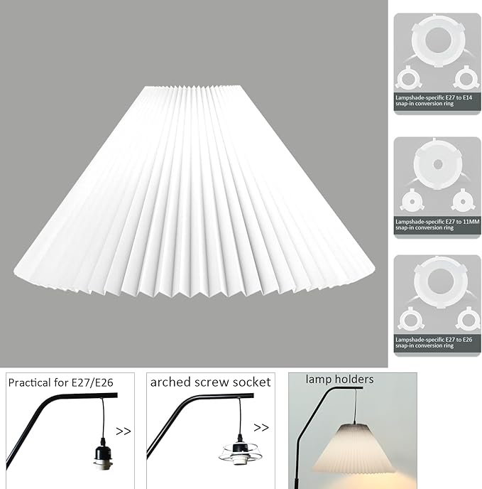 Large Pleated Lamp Shade for Arc/Arched Floor Lamps Replacement spider lampshade 5.9"Top X 21.5"Bottom X 13.8"High-White