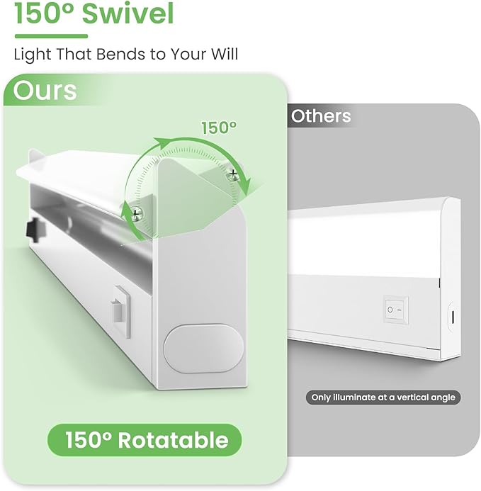 ALUSSO LIGHTING® 22 Inch Under Cabinet Lighting Plug in, Swivel LED Under Cabinet Lighting,3 Color Temps,150° Rotatable,8W 650lm, Linkable Under Cabinet Lights for Kitchen, 2 Pack