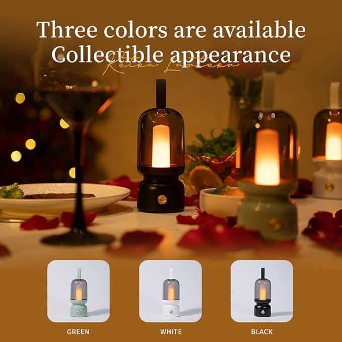 Portable Retro Table Lamp for Outdoor Indoor,LED Sleep Lamp Cute Room Decor Night Light ,Cordless USB Rechargeable Desk Lamp- Small Lantern Lamp for Restaurant/Bedroom/Bar/Coffee Shop/Camping (Green)