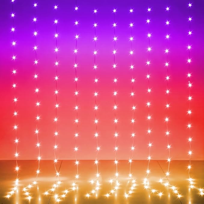 LED Curtain Lights, 6.6ft x 6.6ft 200 LED RGB Color Changing String Fairy Lights Curtain Smart APP Control, Music &Voice Sync for Bedroom Backdrop Wall Indoor Outdoor Christmas Decorations