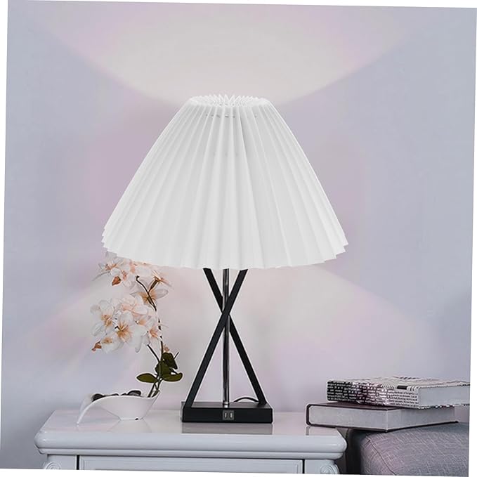 DOITOOL 1pc Pleated Lampshade Table Light Shade Farmhouse Lamp Cover Linen Lamp Cover Small Pleated Lamp Shades Wall Ceiling Light Shade Pendant E27 White Wrought Iron Rural Hanging Lamp