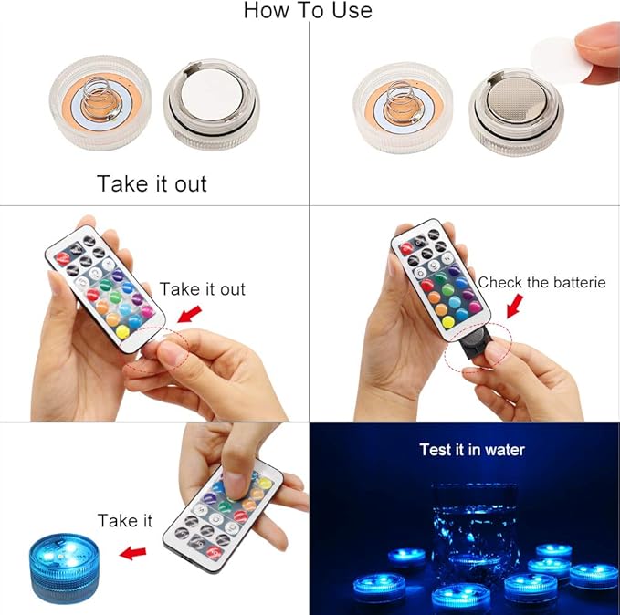 Mini Submersible LED Lights with Remote Control, Waterproof Small Tea Lights Candles, 1.5" Multicolor Submersible Lights for Vases Fish Tanks Hot Tubs, Pond Pool, Parties Wedding Halloween